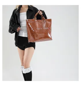 Modische braune Kroko-Muster Shopper Tasche mit großer Kapazität für den Alltag.