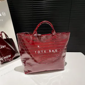 Rote Lack Kroko Muster Tote Bag Grosse Kapazitat Damen Schulter Handtasche Alltags Tasche