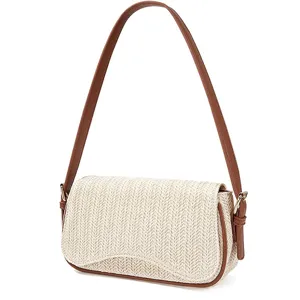 Women's Fashion Woven Straw Shoulder Bag Casual Urban Minimalist Underarm Handbag Designer Daily Travel Purse