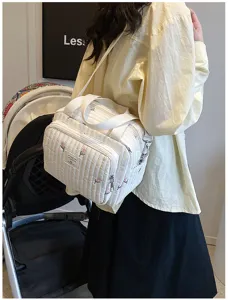 Bolso cambiador acolchado con bonito bordado de tulipanes, gran bolso bandolera diario.