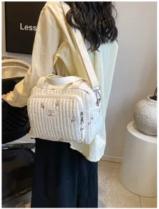 Bolso cambiador acolchado bordado con tulipanes estilo coreano gran bolso cruzado