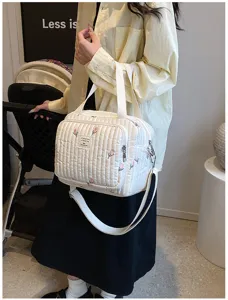 Bolso acolchado con bonito bordado de tulipanes, gran bolso bandolera diario para mujer.