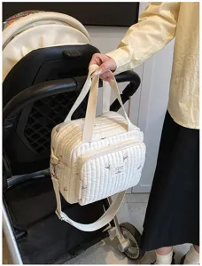 Bolso cambiador acolchado con bonito bordado de tulipanes, gran bolso bandolera.
