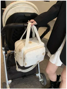 Bolso maternal acolchado estilo coreano con tierno bordado de oso, gran bolsa para bebés.