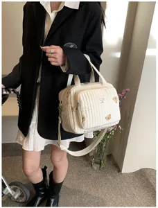Bolso cambiador acolchado con oso, gran capacidad, elegante bolso de mano diario.