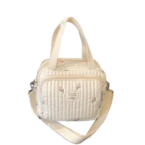 Bolso maternal acolchado coreano con bordado de tulipanes, bolso grande y bandolera lindo para mamá.