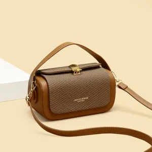 Women's Fashion Small Square Bag PU Leather Woven Texture Crossbody Shoulder Bag Chic Contrast Color Commuter Handbag