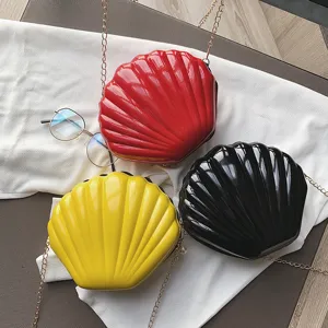 Borsa a tracolla conchiglia in pelle verniciata donna moda catena tinta unita borsa spalla