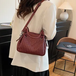 2025 New Woven Tote Bag Stylish Metal Knot Shoulder Handbag Large Capacity Women Bag