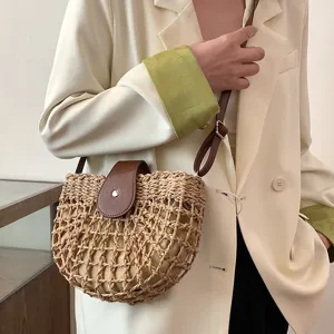 Women summer woven straw crossbody bag stylish casual beach vacation saddle handbag new