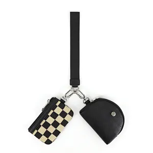 Multifunctional Checkerboard Cow Print Coin Purse Wrist Bag Canvas Minimalist Card Holder Small Pouch Wallet
