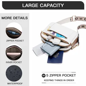 Colorblock multi-functional zipper crossbody bag PU leather shoulder bag with wide strap