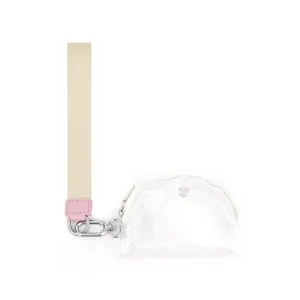 Clear PVC mini wrist bag with strap, portable waterproof coin pouch for daily use.