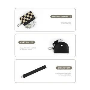 Multi-functional checkered wrist wallet set, minimalist mini coin pouch and card wallet.