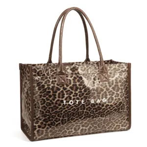 Women Large Capacity Leopard Print PVC Tote Bag Vintage Retro Casual Daily Shoulder Handbag Shopper