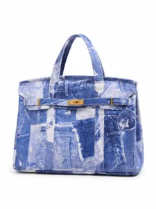 Femmes Toile Denim Patchwork Sac Cabas Grande Capacité Décontracté Commuter Sac à Main Mode Sac Bandoulière