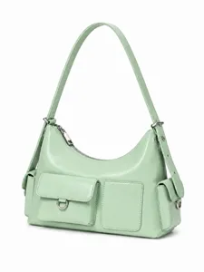 Women Vintage PU Leather Shoulder Bag Casual Solid Color Underarm Bag Multiple Pockets Commuter Handbag