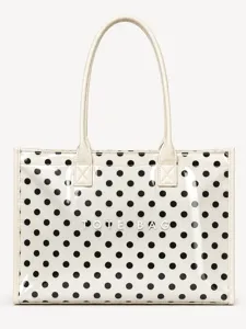 Polka dot clear tote bag detail view, casual daily handbag accessory for women style.