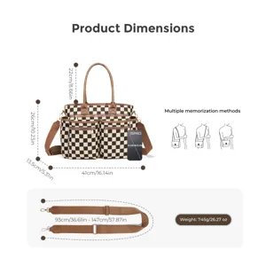 Sac cabas a damier grande capacite sac a bandouliere decontractee sac a main poignee avec laniere