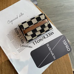 Checkerboard card wallet detail view, compact slim design with multiple card slots.