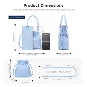 Transparent PVC Tote Bag with PU Leather Drawstring Inner Pouch and Adjustable Strap