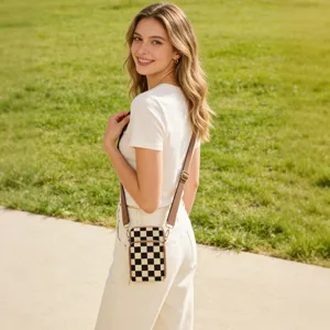 Black and white checkerboard crossbody phone bag for women casual fashion everyday use