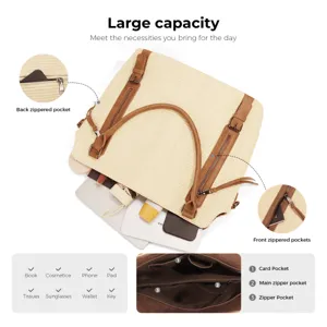 Detailed view of straw tote bag showing large capacity, front and back zippered pockets.