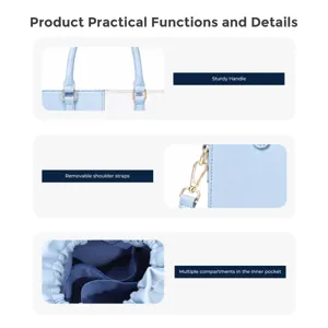 Clear PVC tote bag for women with PU leather inner drawstring pocket and sturdy straps.