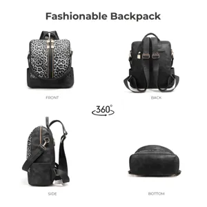 Fashionable leopard print backpack with multiple angles, large capacity stylish women bookbag.