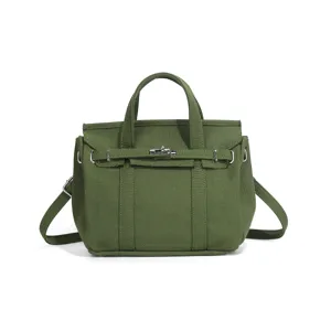 Small green canvas tote bag casual crossbody bag with adjustable strap and metal lock