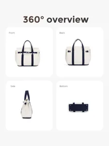 Mini canvas tote bag with contrast color trim and metal lock, casual everyday shoulder bag.