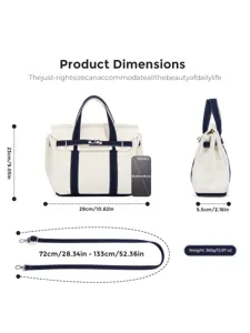 Contrast color canvas handbag top handle tote bag with adjustable shoulder strap