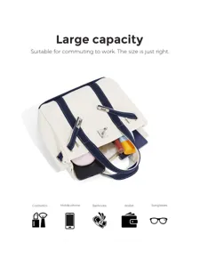Small canvas tote bag with contrast color and metal lock, stylish casual handbag for daily use.