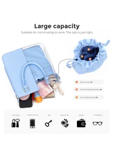 Transparent PVC tote bag for women with PU leather drawstring inner pouch large capacity