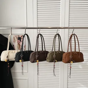 French vintage baguette shoulder bag for women, chic trendy leather handbag and purse.