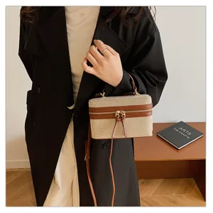 Trendy vintage color-block small box handbag, stylish plaid design, chic niche shoulder bag.