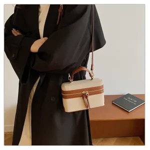 Vintage color-block small square handbag chic casual top-handle box bag for women daily wear