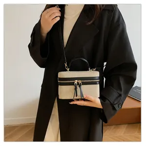 Stylish canvas color block box bag trendy fashion shoulder handbag for women daily use