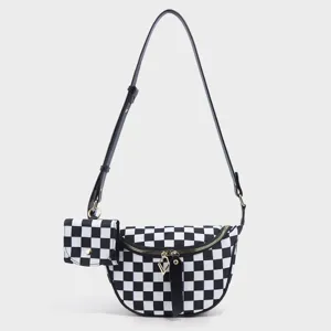 Fashion Checkerboard Nylon Crossbody Bag Women Multifunction Chest Bag Casual Commuting Shoulder Bag Travel Purse