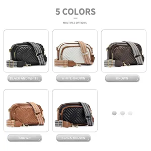 Women quilted crossbody shoulder bag with stylish patterned strap multiple color options
