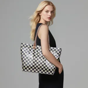 Checkered PVC Tote Bag, Fashionable Clear Shoulder Bag with Large Capacity for Women