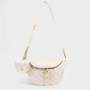 Stylish checkerboard crossbody chest bag with small pouch, versatile casual fashion sling.