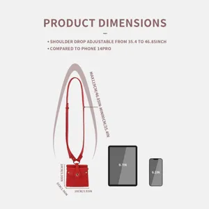 Mini PU leather crossbody bag size and dimension details with adjustable strap length.