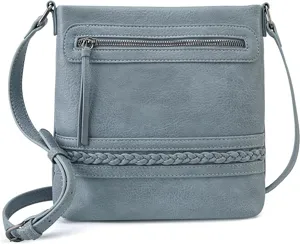 Detail shot of the front zipper pocket and braided texture on the stylish women crossbody bag.