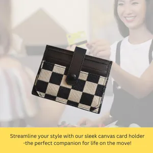 Minimalist canvas card holder with chic checkerboard pattern, compact and ultra-thin daily wallet.