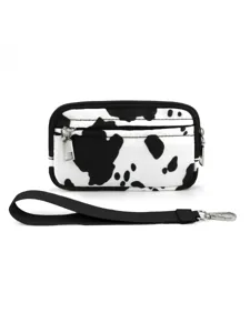 Fashion cow print coin purse with wrist strap, portable mini card holder wallet for women.