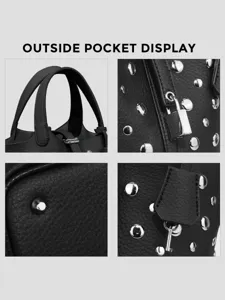 Borsa a mano donna punk borchie pelle nera tracolla elegante con lucchetto metallo