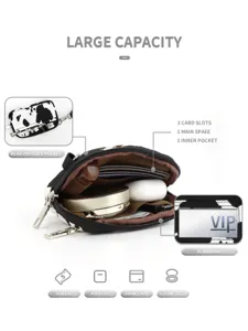 Portable cow print wrist card bag with multiple card slots and zipper pocket for daily use.