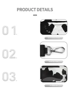 Transparent PVC cow pattern card holder wrist bag feature details with waterproof design.