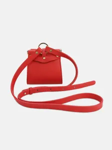 Red PU leather mini crossbody bag earphone bag waist bag with fine strap and gold hardware.